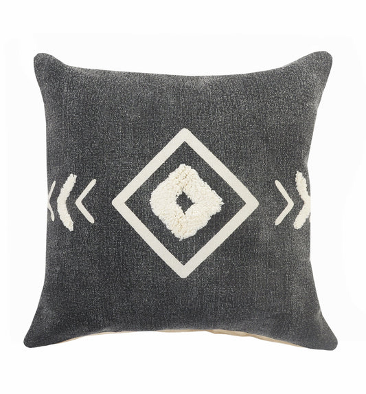 20" X 20" White And Black 100% Cotton Geometric Zippered Pillow