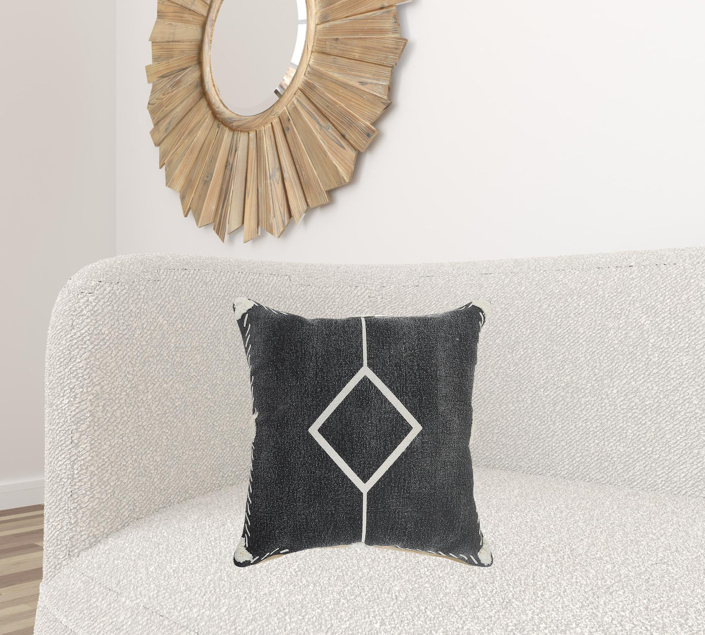 20" X 20" White And Black 100% Cotton Geometric Zippered Pillow