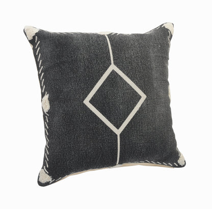 20" X 20" White And Black 100% Cotton Geometric Zippered Pillow