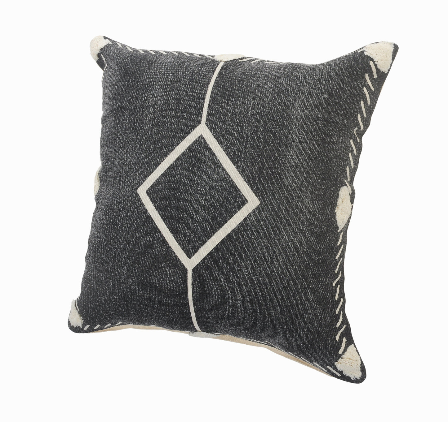 20" X 20" White And Black 100% Cotton Geometric Zippered Pillow