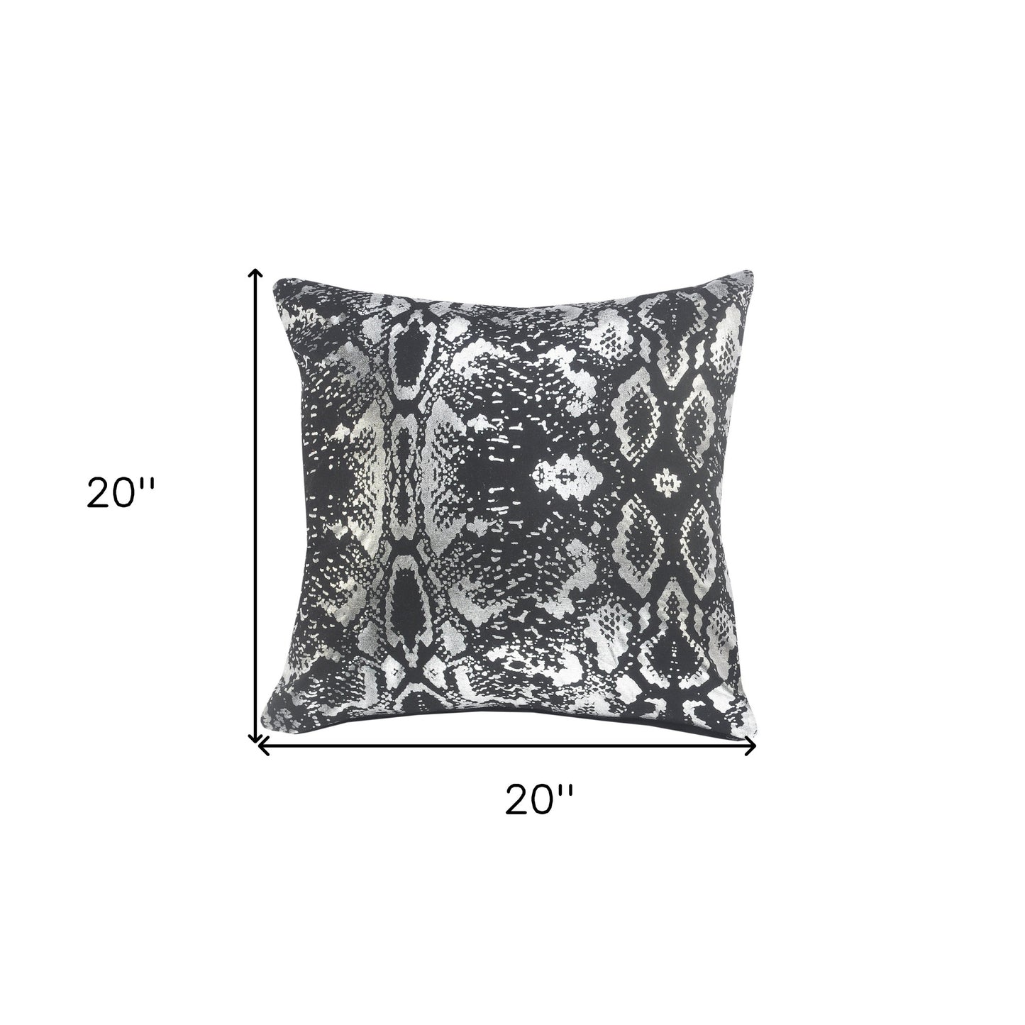 20" X 20" Black And Silver 100% Cotton Animal Print Zippered Pillow