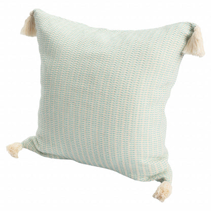 18" X 18" Light Turquoise And Ivory 100% Cotton Striped Zippered Pillow