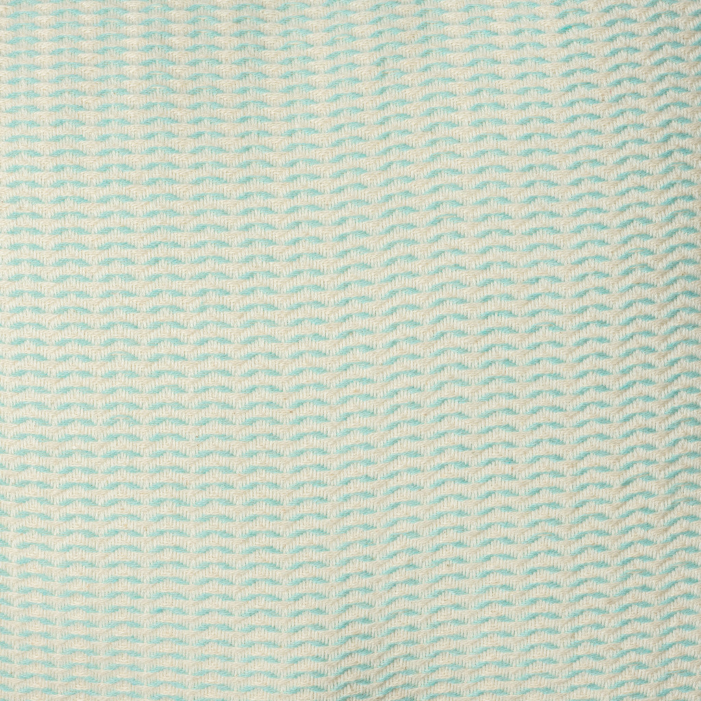 18" X 18" Light Turquoise And Ivory 100% Cotton Striped Zippered Pillow