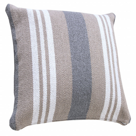 20" X 20" Navy Gray And White 100% Cotton Coastal Zippered Pillow