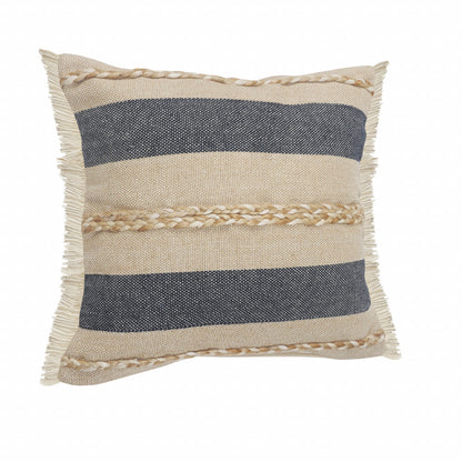 14" X 36" Denim Tan And Taupe Jute Coastal Zippered Pillow