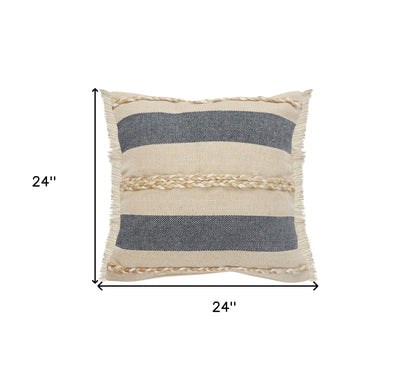 14" X 36" Denim Tan And Taupe Jute Coastal Zippered Pillow