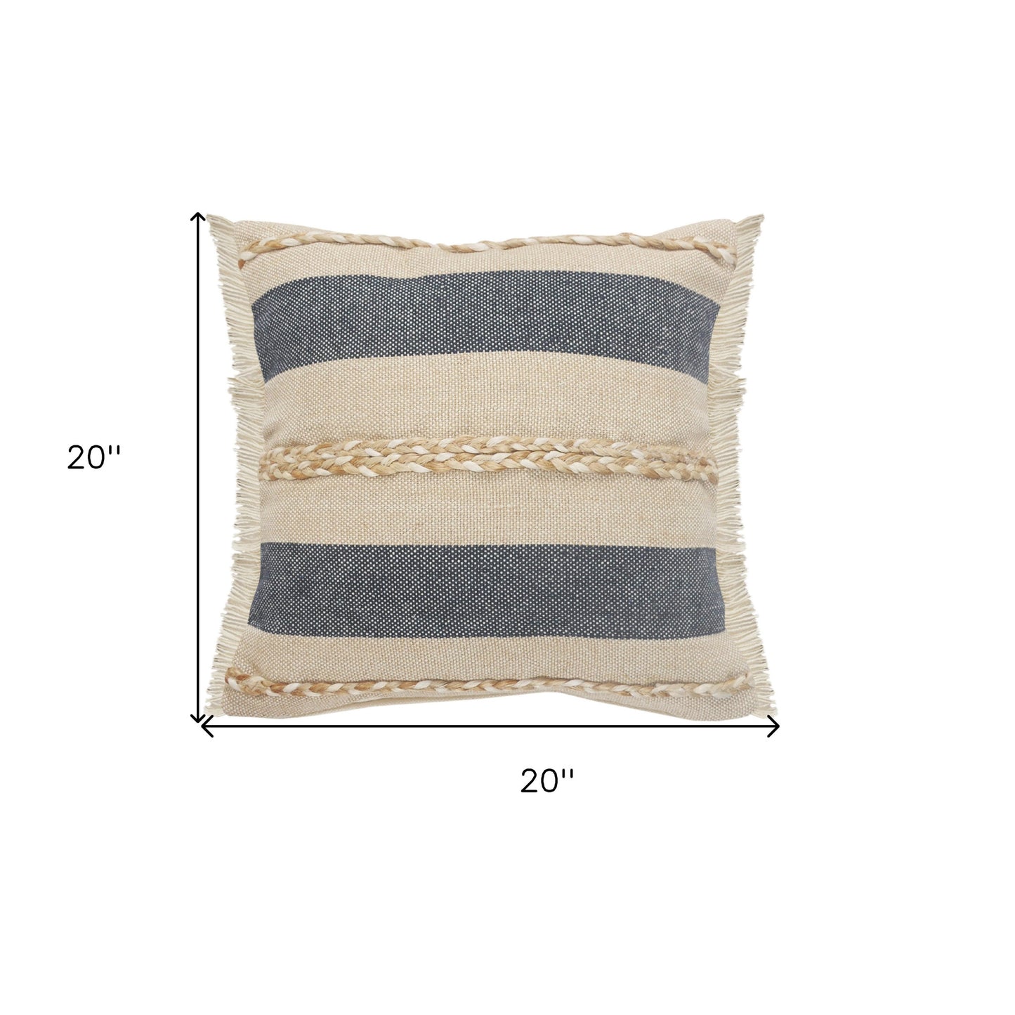 14" X 36" Denim Tan And Taupe Jute Coastal Zippered Pillow