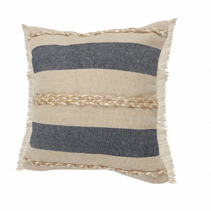 14" X 36" Denim Tan And Taupe Jute Coastal Zippered Pillow