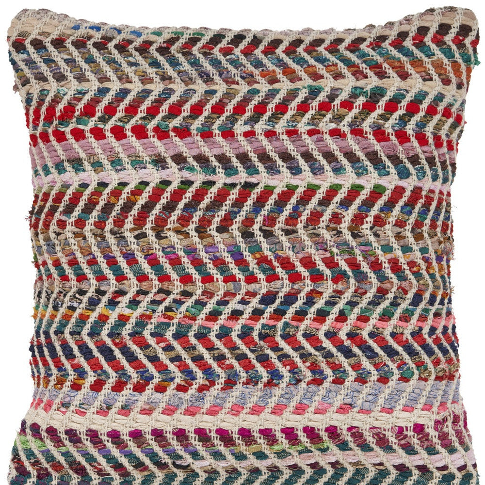 18" X 18" Blue and Red Chevron Cotton Blend Zippered Pillow