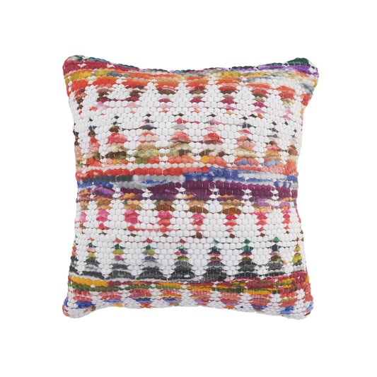 20" X 20" White Red Green Blue Yellow And Orange 100% Cotton Geometric Zippered Pillow