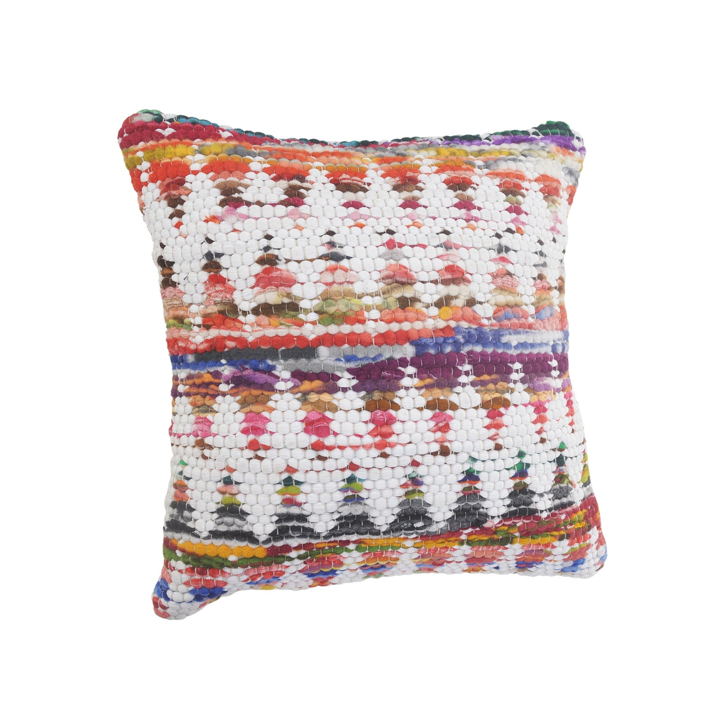 20" X 20" White Red Green Blue Yellow And Orange 100% Cotton Geometric Zippered Pillow