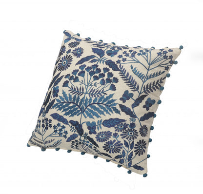 20" Navy and Off-White Cotton Throw Pillow