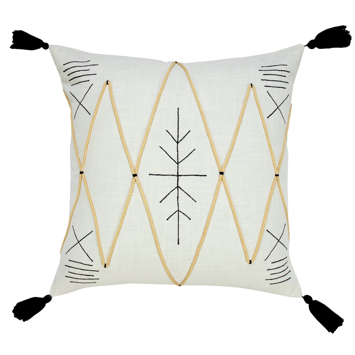 20" X 20" Off-White Black And Cream 100% Cotton Geometric Zippered Pillow