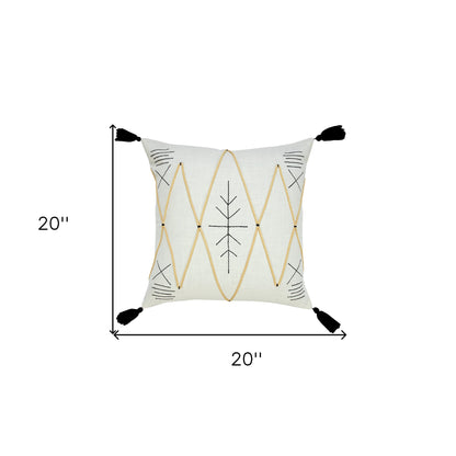 20" X 20" Off-White Black And Cream 100% Cotton Geometric Zippered Pillow