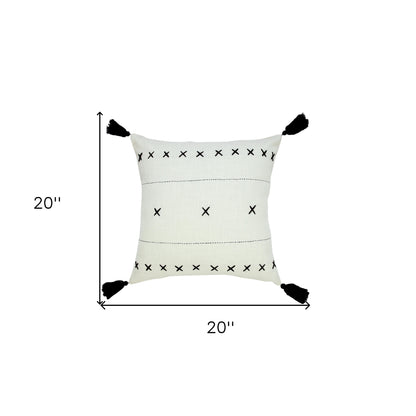 20" X 20" Off-White And Black 100% Cotton Geometric Zippered Pillow