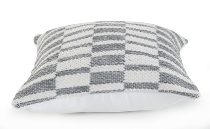 18" X 18" Gray And White 100% Cotton Geometric Zippered Pillow