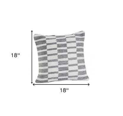 18" X 18" Gray And White 100% Cotton Geometric Zippered Pillow