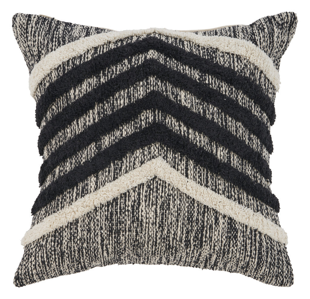 18" X 18" Black and Off White Striped Cotton Zippered Pillow