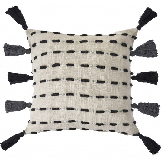 20" X 20" Black And Cream 100% Cotton Geometric Zippered Pillow