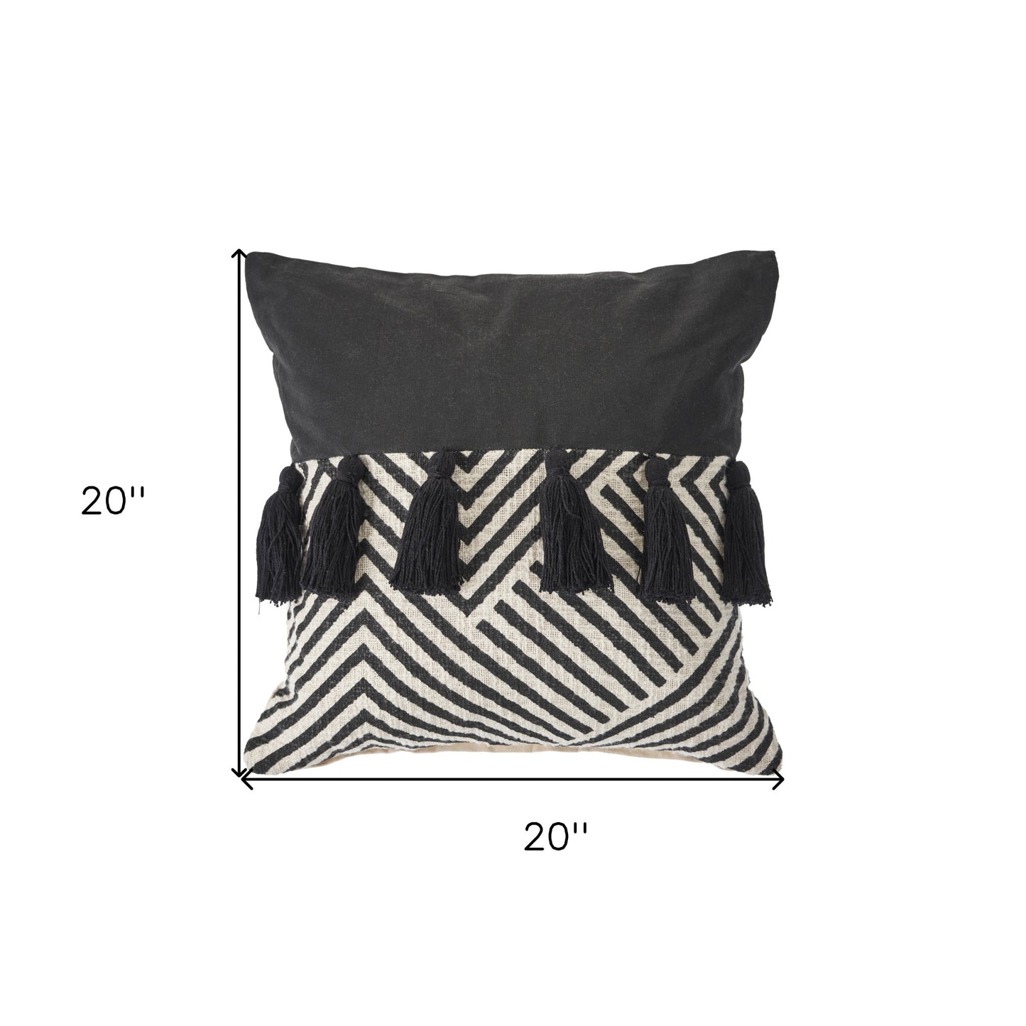 20" X 20" Black And White 100% Cotton Chevron Zippered Pillow