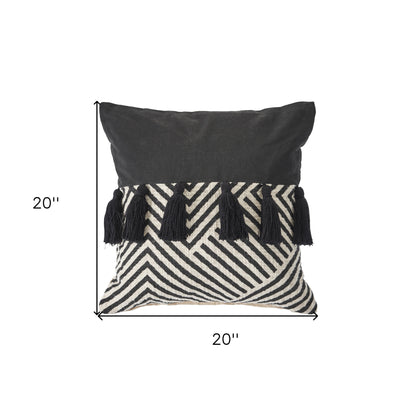 20" X 20" Black And White 100% Cotton Chevron Zippered Pillow