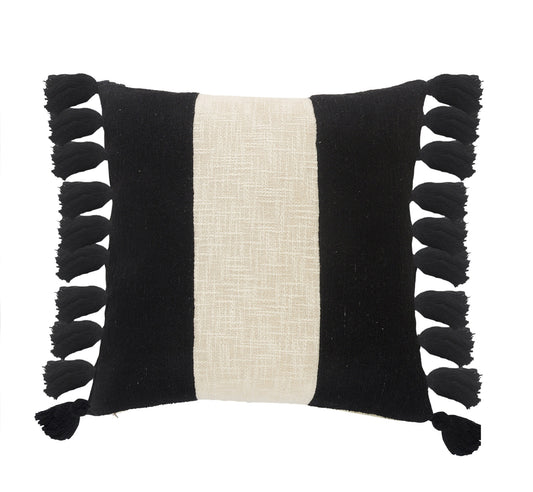 20" X 20" Black And Ivory 100% Cotton Striped Zippered Pillow