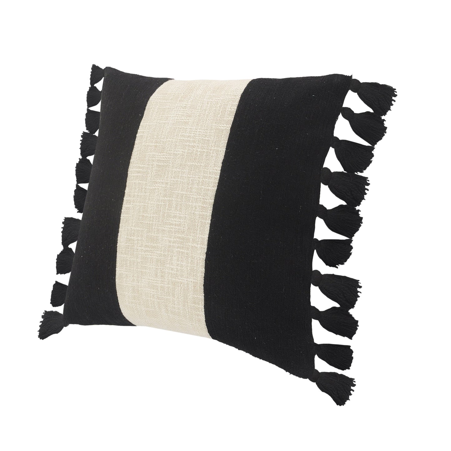 20" X 20" Black And Ivory 100% Cotton Striped Zippered Pillow