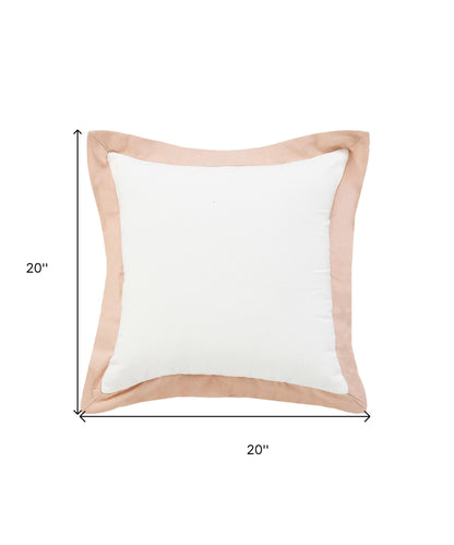 20" X 20" White And Cinnamon 100% Cotton Geometric Zippered Pillow