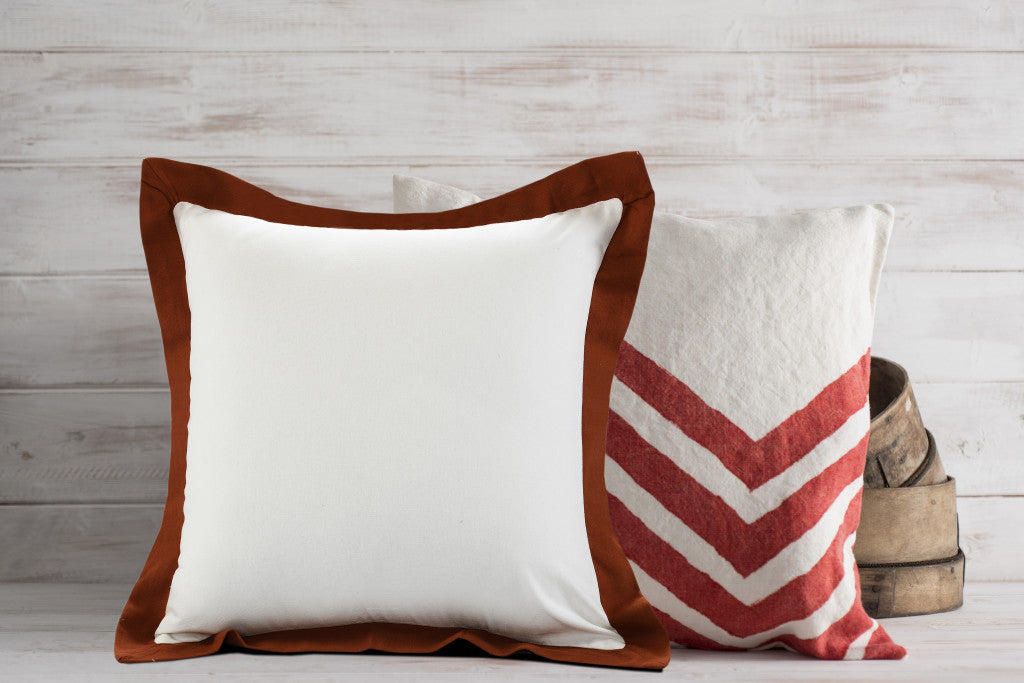 20" X 20" White And Cinnamon 100% Cotton Geometric Zippered Pillow