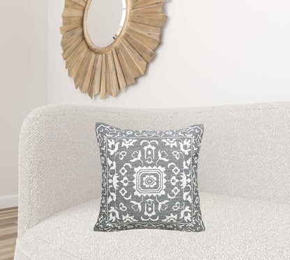 20" X 20" Gray And White 100% Cotton Geometric Zippered Pillow