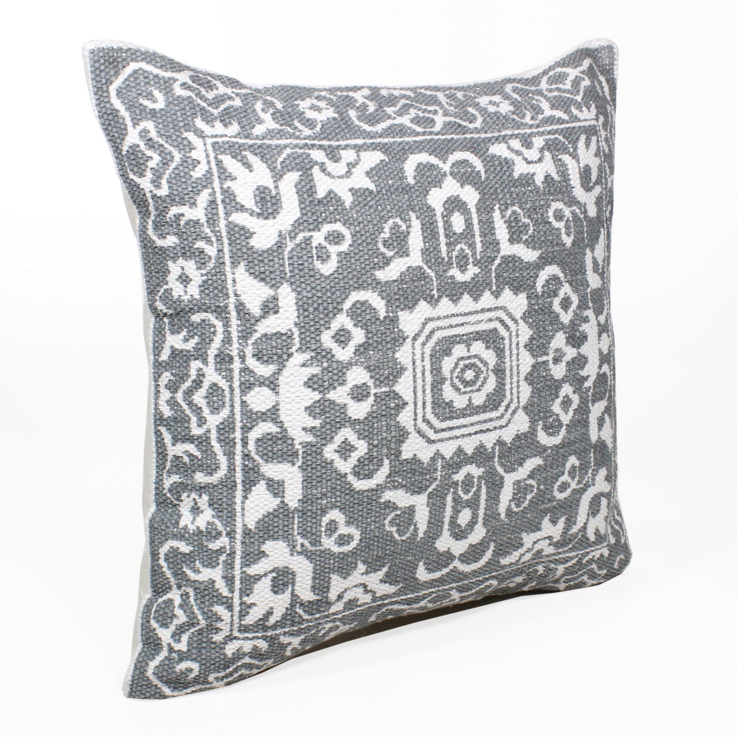 20" X 20" Gray And White 100% Cotton Geometric Zippered Pillow