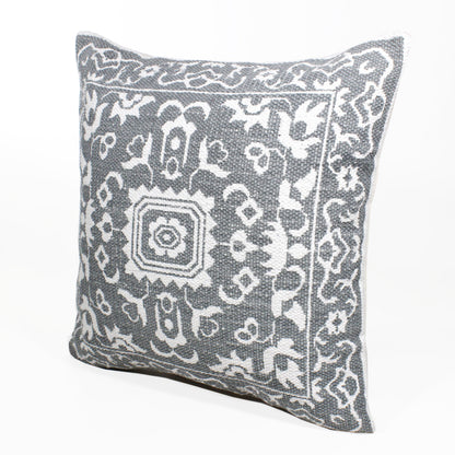 20" X 20" Gray And White 100% Cotton Geometric Zippered Pillow