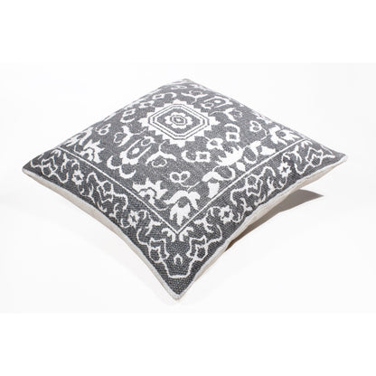 20" X 20" Gray And White 100% Cotton Geometric Zippered Pillow