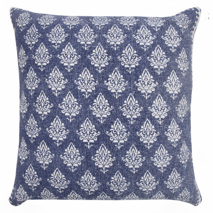 14" X 36" Vintage Indigo Blue And White 100% Cotton Geometric Zippered Pillow