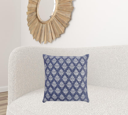 14" X 36" Vintage Indigo Blue And White 100% Cotton Geometric Zippered Pillow