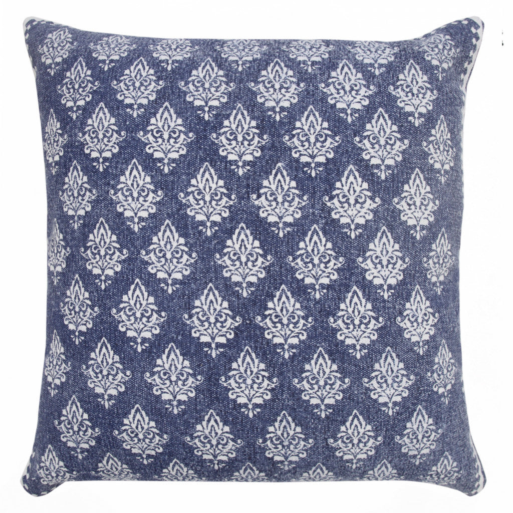 14" X 36" Vintage Indigo Blue And White 100% Cotton Geometric Zippered Pillow