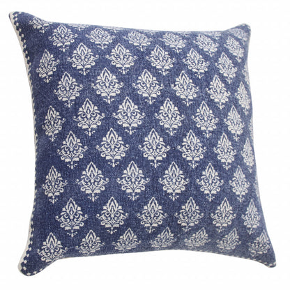 14" X 36" Vintage Indigo Blue And White 100% Cotton Geometric Zippered Pillow