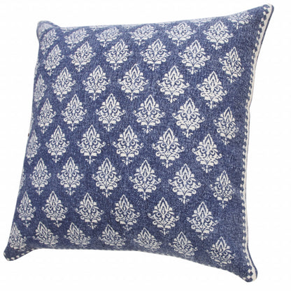 14" X 36" Vintage Indigo Blue And White 100% Cotton Geometric Zippered Pillow