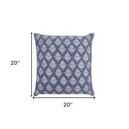 14" X 36" Vintage Indigo Blue And White 100% Cotton Geometric Zippered Pillow