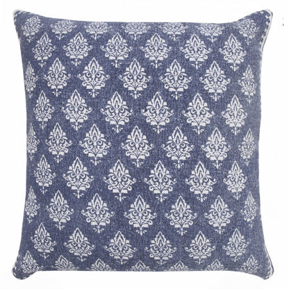 14" X 36" Vintage Indigo Blue And White 100% Cotton Geometric Zippered Pillow