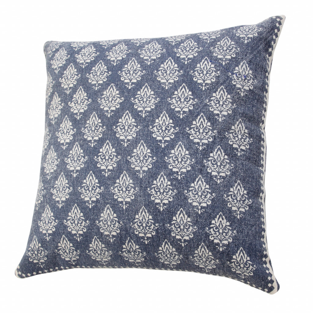 14" X 36" Vintage Indigo Blue And White 100% Cotton Geometric Zippered Pillow