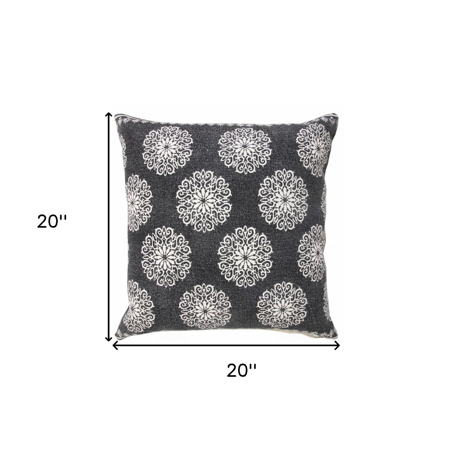 20" X 20" Dark Blue And White 100% Cotton Floral Zippered Pillow