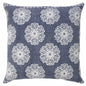 20" X 20" Dark Blue And White 100% Cotton Floral Zippered Pillow