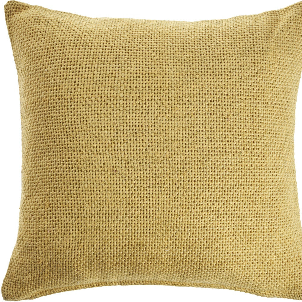 18" X 18" Yellow 100% Cotton Zippered Pillow