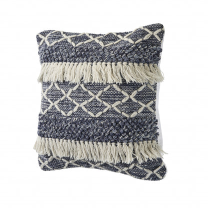 20" X 20" Navy And Ivory 100% Wool Geometric Zippered Pillow