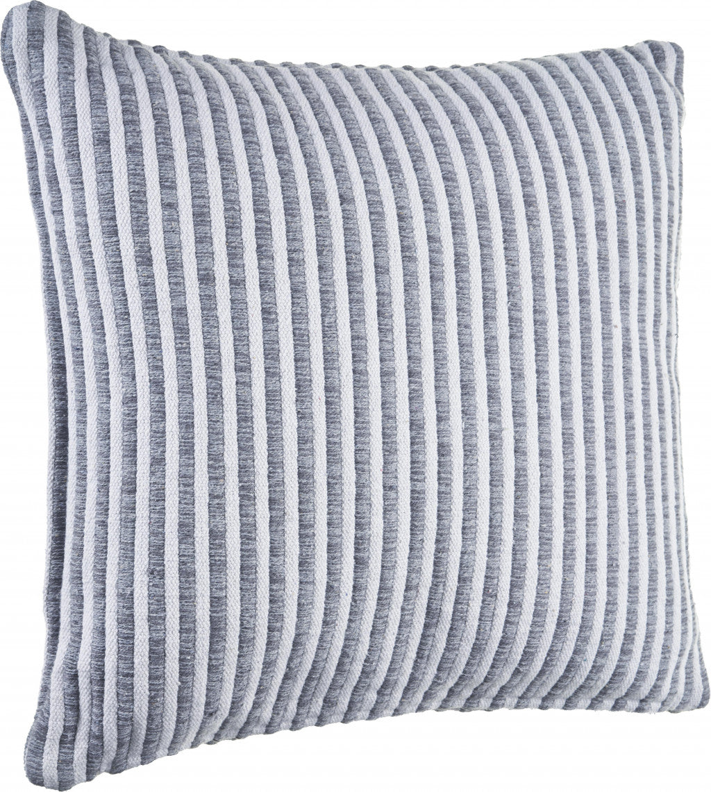 22" X 22" Beige And Cream 100% Cotton Striped Zippered Pillow