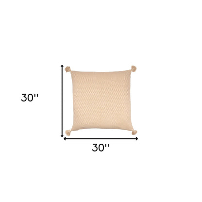 30" X 30" Beige And Cream 100% Cotton Chevron Zippered Pillow