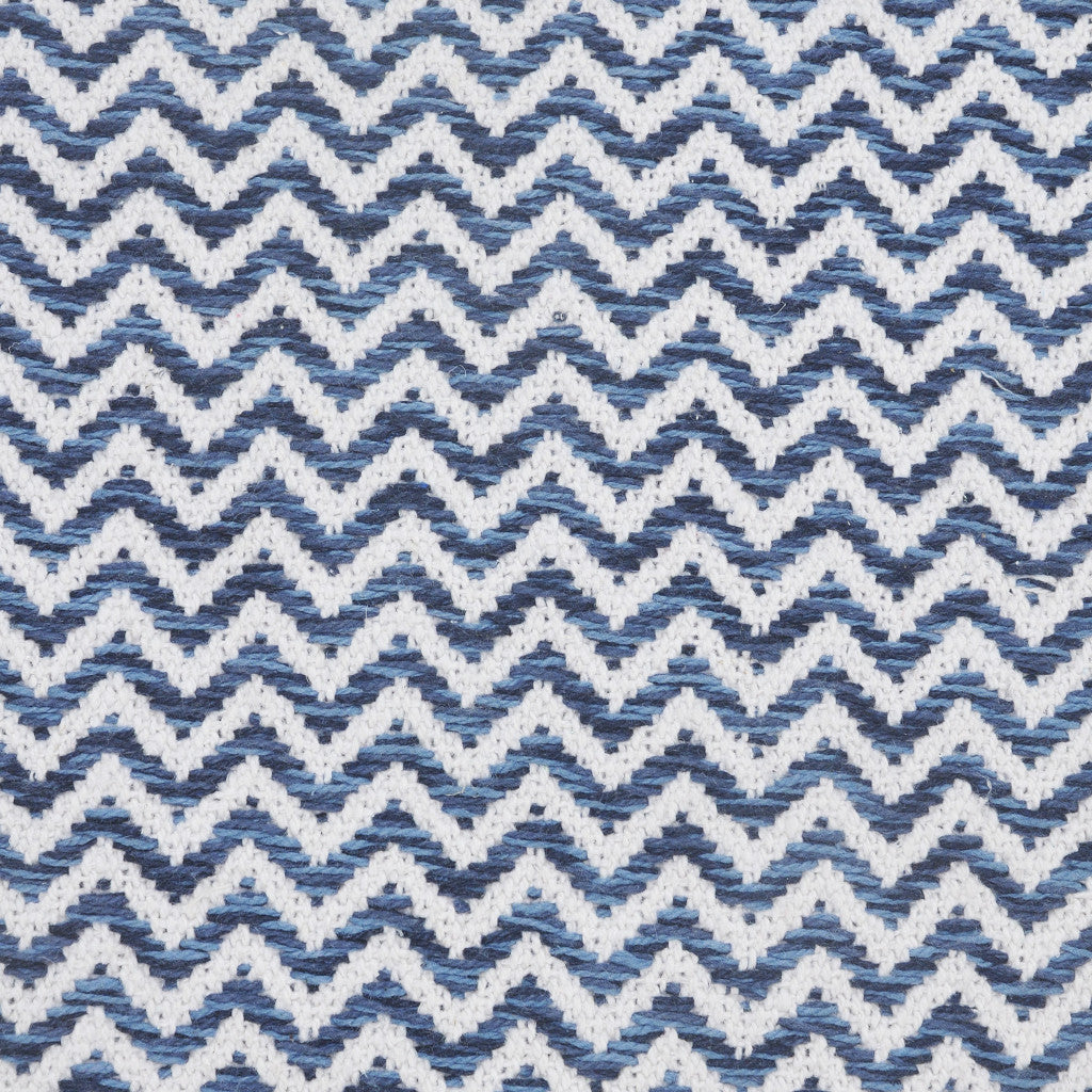 22" X 22" Navy Blue And White 100% Cotton Chevron Zippered Pillow