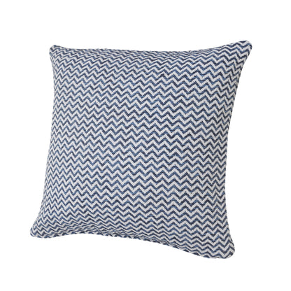 22" X 22" Navy Blue And White 100% Cotton Chevron Zippered Pillow