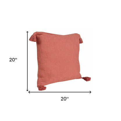 20" X 20" Deep Coral 100% Cotton Zippered Pillow